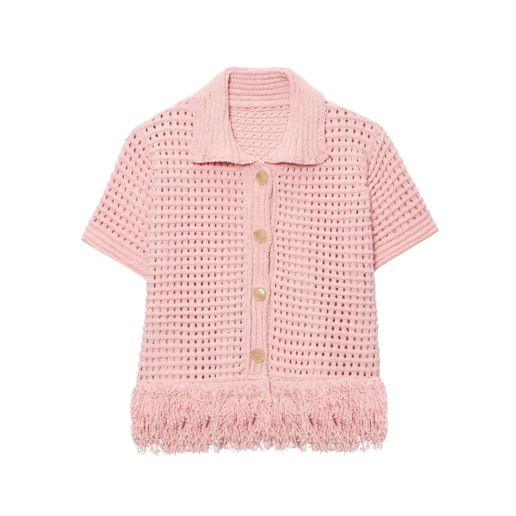 Conjunto em Tricô Vazado – Saia Mini + Camisa