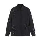 Conjunto de Camisa Bordada à Mão com Paetês e Calça de Cetim – Sofisticação em Cada Detalhe