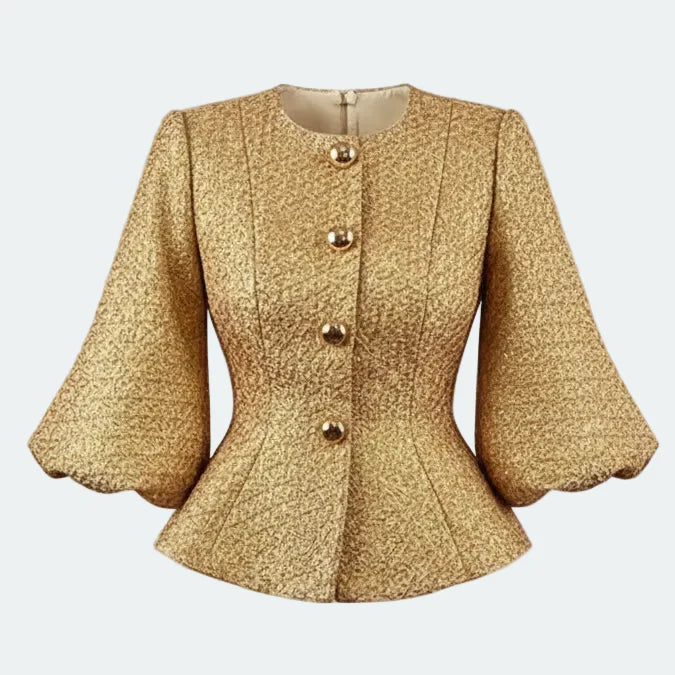 Blazer Estruturado com Mangas Lanterna e Modelagem Acinturada