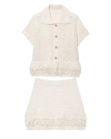 Conjunto em Tricô Vazado – Saia Mini + Camisa