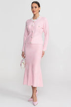 Conjunto Executivo Rosa: Casaco Estruturado e Saia Sereia Midi – Elegância