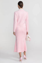 Conjunto Executivo Rosa: Casaco Estruturado e Saia Sereia Midi – Elegância
